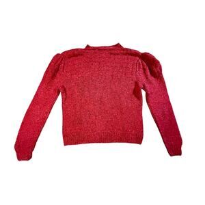 Vintage Hand Knitted Red Sweater with Puff Sleeves